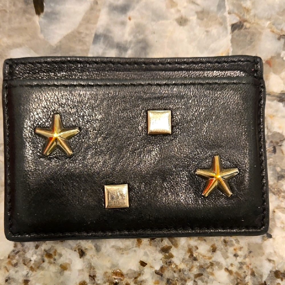 Jimmy Choo Umika Black Card Holder with Gold Studs